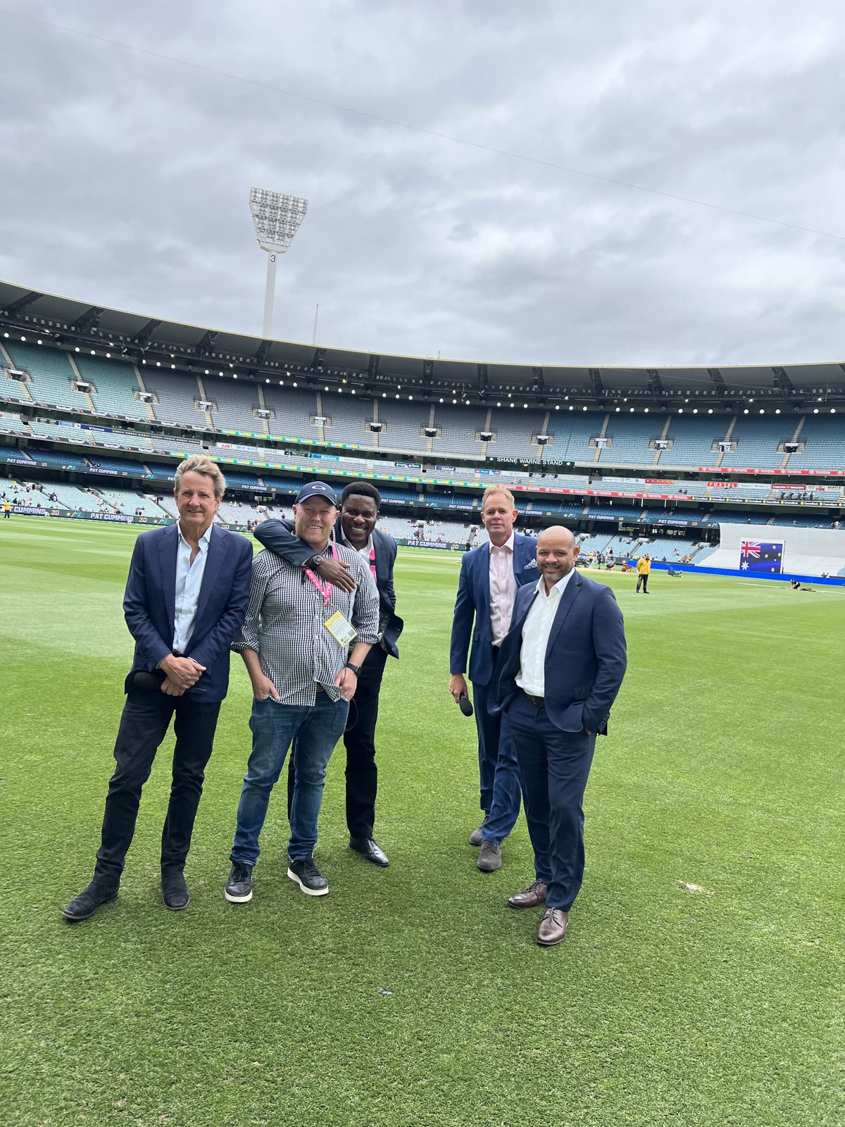 Dan on the MCG with cricket commentators